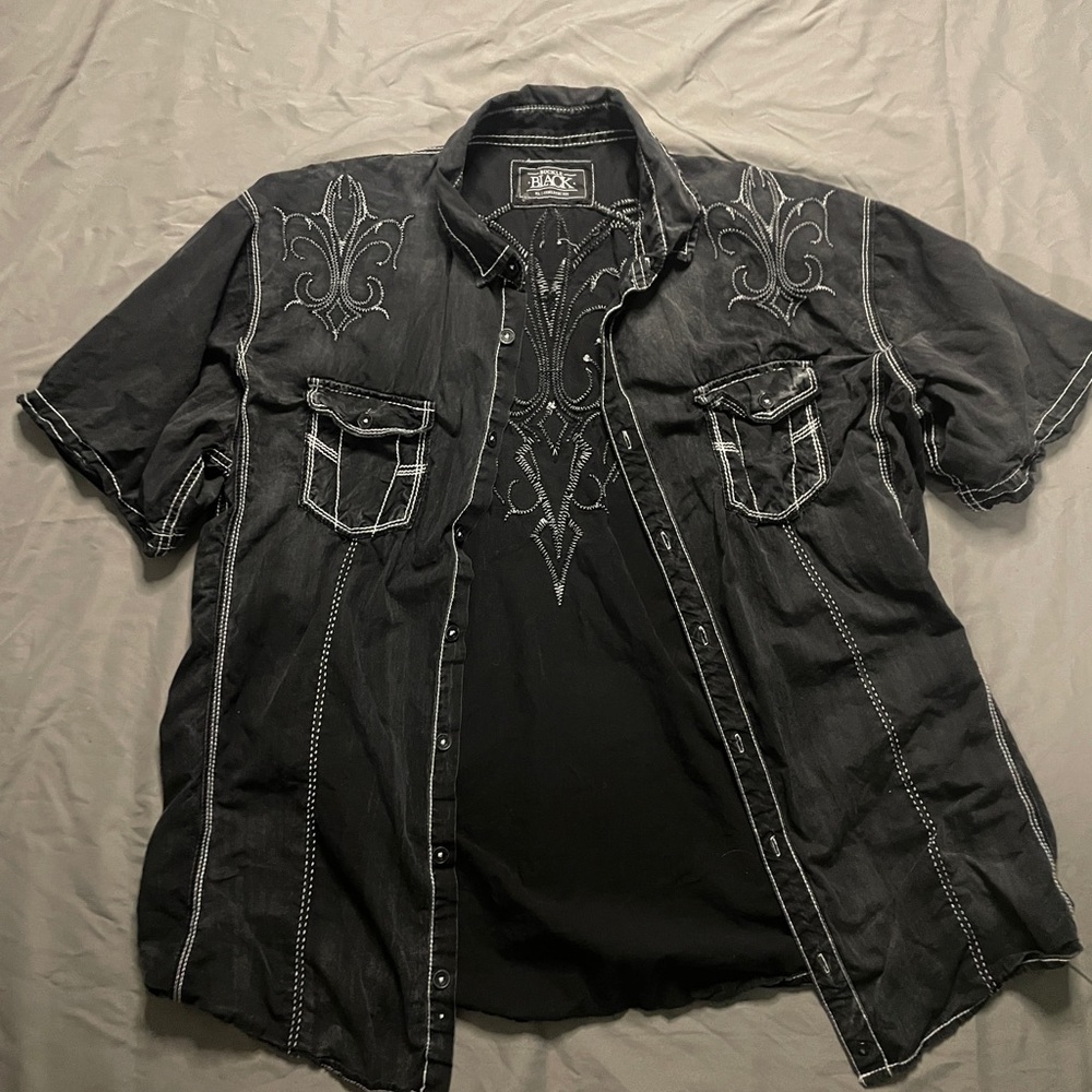 Black Men's Shirt with Embroidered Design